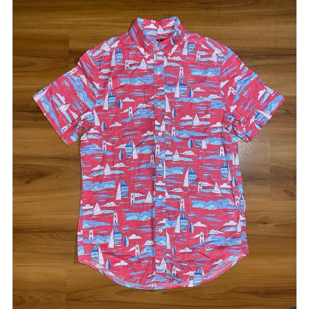Mens Vineyard Vines Classic Fit Murray Boho Sailboat Print Button Down Shirt